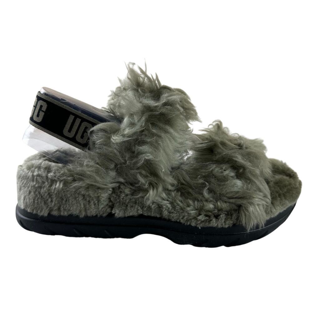 UGG Olive Green Faux Fur Slingback Platform Slippers Women’s US 10 Cozy Y2K
